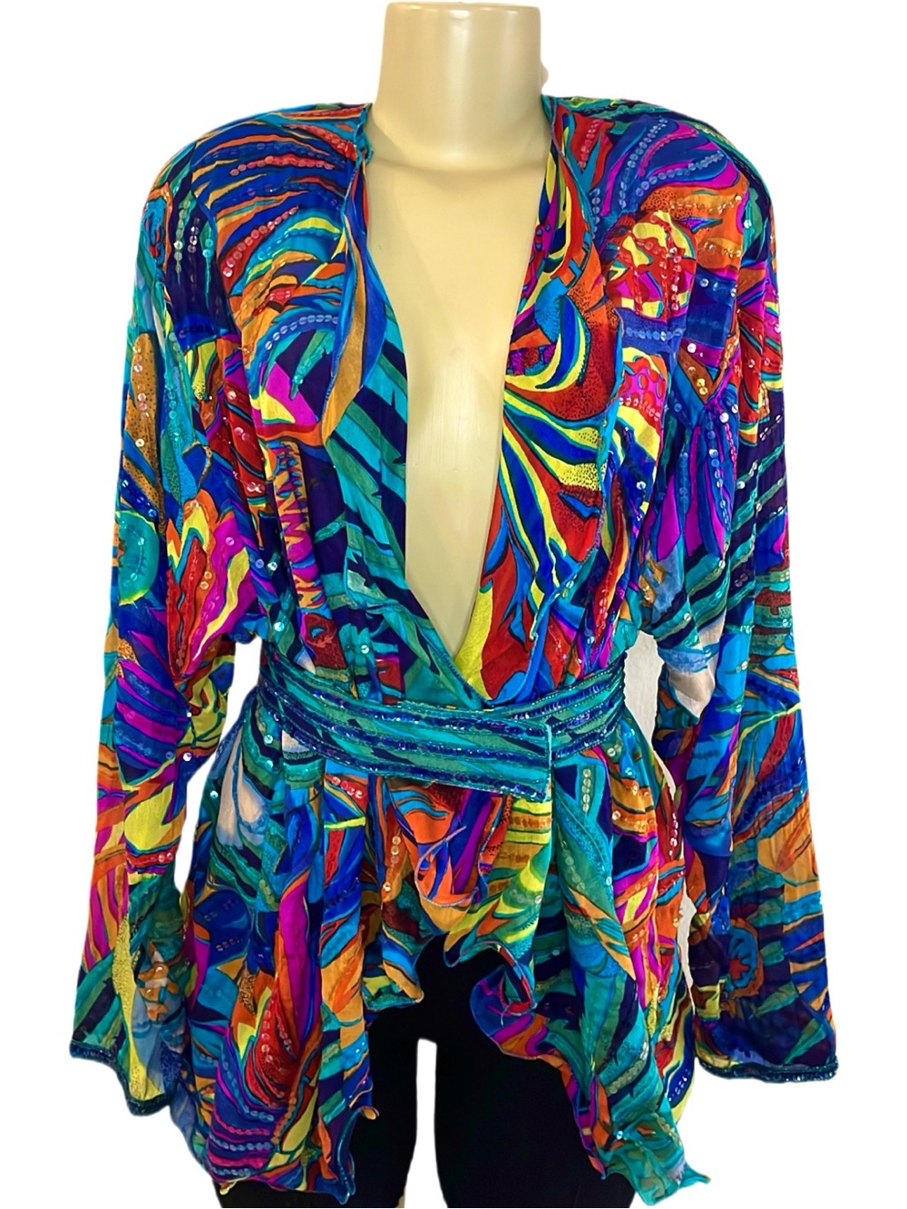 Vintage Deadstock Judith Ann Creations Abstract Sequin Duster W/ Matching Belt
